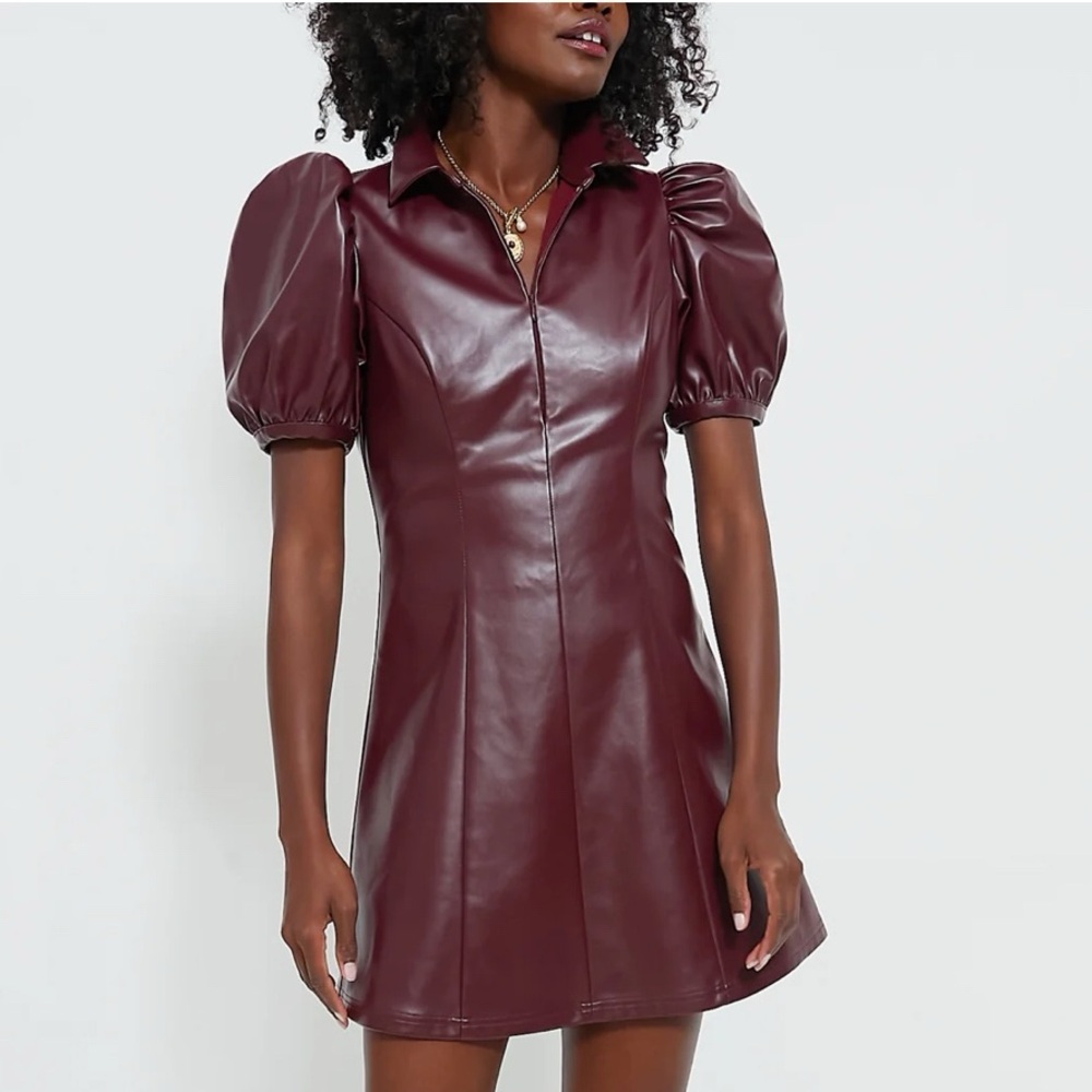 HYACINTH HOUSE Burgundy Front Zip Faux Leather Mini Dress - Picture 11 of 11